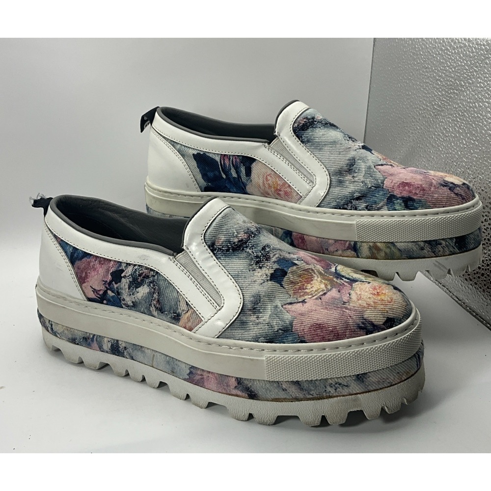 MSGM Floral Canvas Leather Platform Slip Ons Fashion Sneakers  Size 7 EU 37